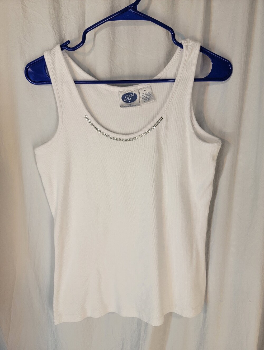 DG2 by Diane Gilman White Tank with Rhinestone Scoop Neckline